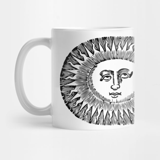 celestial bored sun with face line drawing vintage rays by opptop